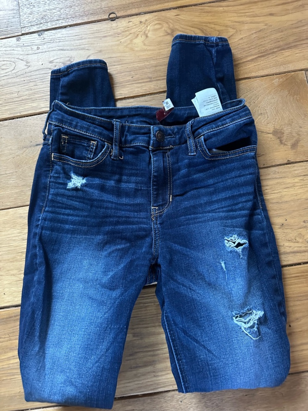 Hollister Women's Distressed Skinny Jeans - Deep Blue